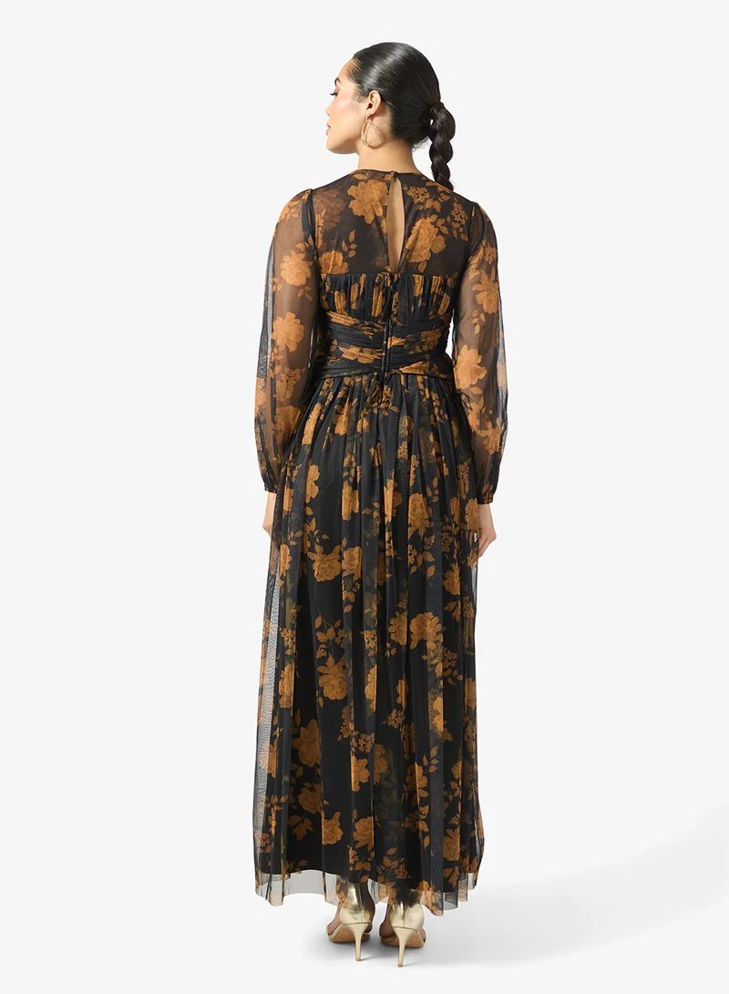 انايا ويذ لوف Asymmetric Ruffle Flared Sleeve Midi Dress