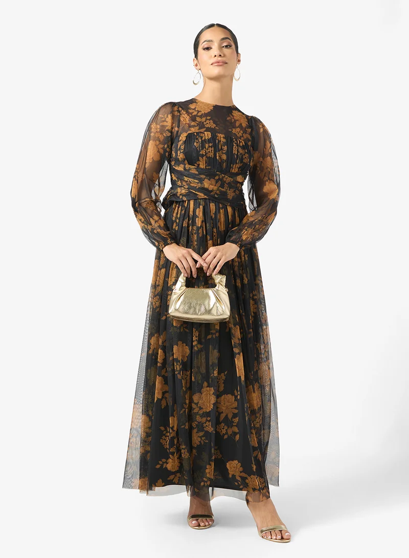 انايا ويذ لوف Asymmetric Ruffle Flared Sleeve Midi Dress