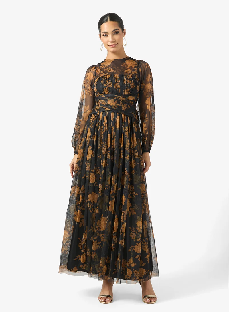 انايا ويذ لوف Asymmetric Ruffle Flared Sleeve Midi Dress