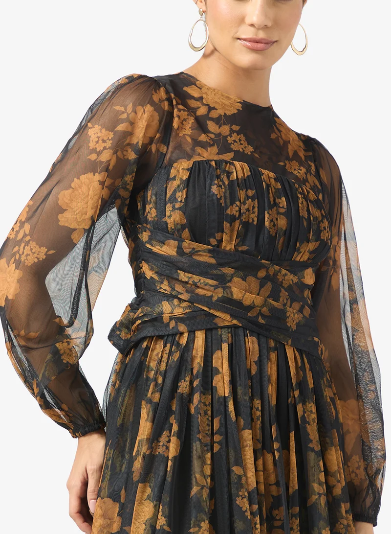 انايا ويذ لوف Asymmetric Ruffle Flared Sleeve Midi Dress