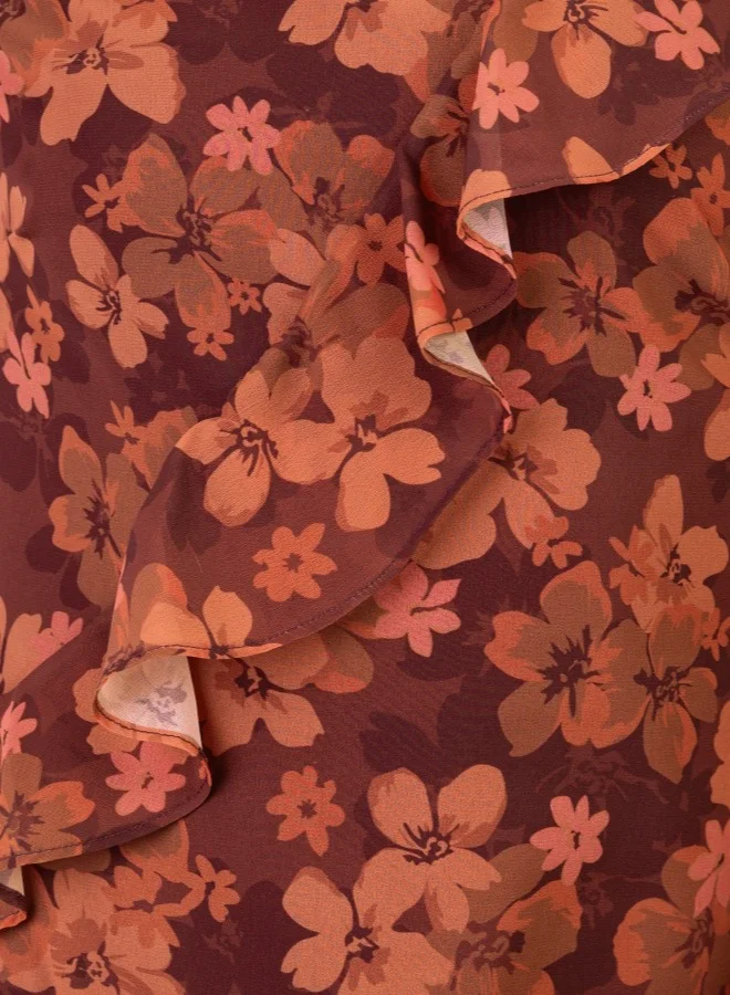 Anaya With Love Asymmetric Ruffle Flared Sleeve Midi Dress