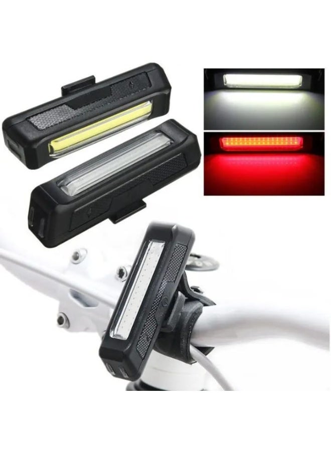 كشاف دراجة LED COB فائق السطوع - أبيض وأحمر - قابل للشحن USB ومقاوم للماء - Image 1