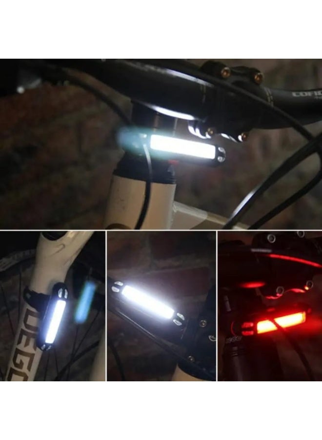 كشاف دراجة LED COB فائق السطوع - أبيض وأحمر - قابل للشحن USB ومقاوم للماء - Image 2