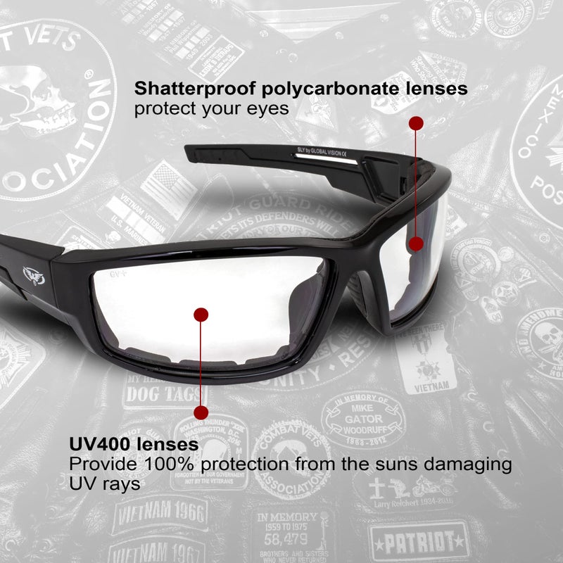 Global Vision Sly Foam Padded Motorcycle Sunglasses Black Frame - Image 3