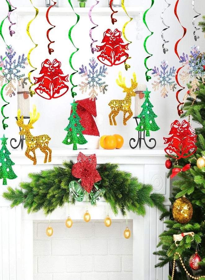 Omlisca Christmas Hanging Swirls Decorations 30 Pack Sparkle Double Sided Red Green Party Merry Christmas Garland Foil Swirl Hanging Ceiling Ornaments Christmas Party Favors Xmas Holiday Party Decor Supplies - Image 2