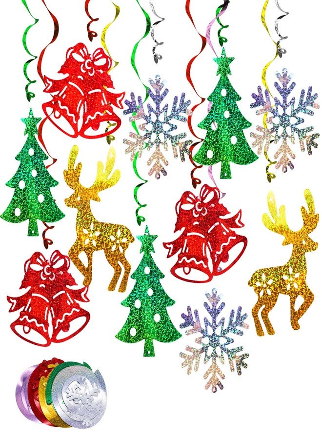 Omlisca Christmas Hanging Swirls Decorations 30 Pack Sparkle Double Sided Red Green Party Merry Christmas Garland Foil Swirl Hanging Ceiling Ornaments Christmas Party Favors Xmas Holiday Party Decor Supplies - Image 1