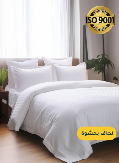 Master Home Textile Microfiber Hotel Comforter Sets, Fits 160 cm x 200 cm Size Bed, Duvet Filling Included, 5 Pcs Queen Size, Hotel Stripe Pattern
