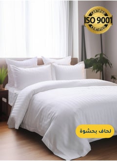 Master Home Textile Microfiber Hotel Comforter Sets, Fits 160 cm x 200 cm Size Bed, Duvet Filling Included, 5 Pcs Queen Size, Hotel Stripe Pattern  - Image 1