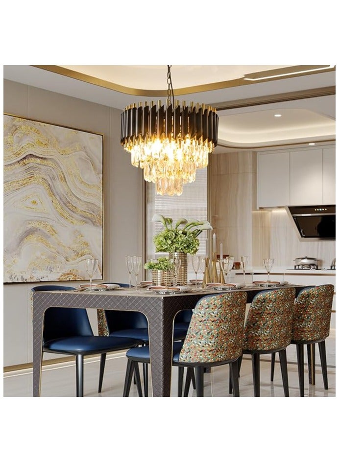 Modern Crystal Chandeliers Gold Black Crystal Chandeliers 3-Tier Round Crystal Chandelier Ceiling Light Fixture Crystal Pendant Light Fixture for Dining Room Living Room Bedroom ,400mm size(Bulb Not Included)  - Image 1