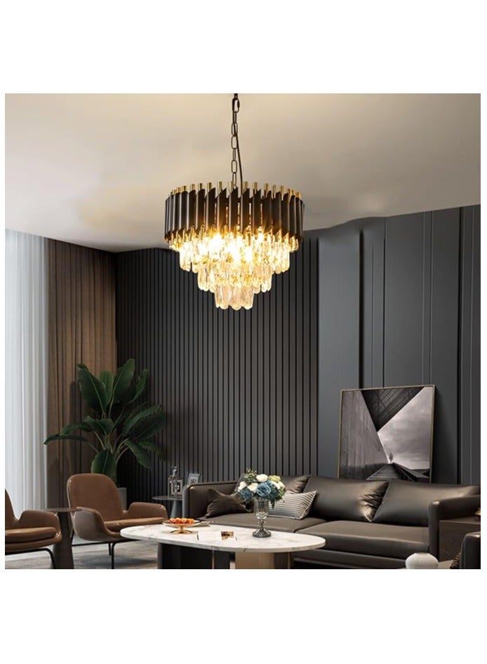 Modern Crystal Chandeliers Gold Black Crystal Chandeliers 3-Tier Round Crystal Chandelier Ceiling Light Fixture Crystal Pendant Light Fixture for Dining Room Living Room Bedroom ,400mm size(Bulb Not Included)  - Image 2