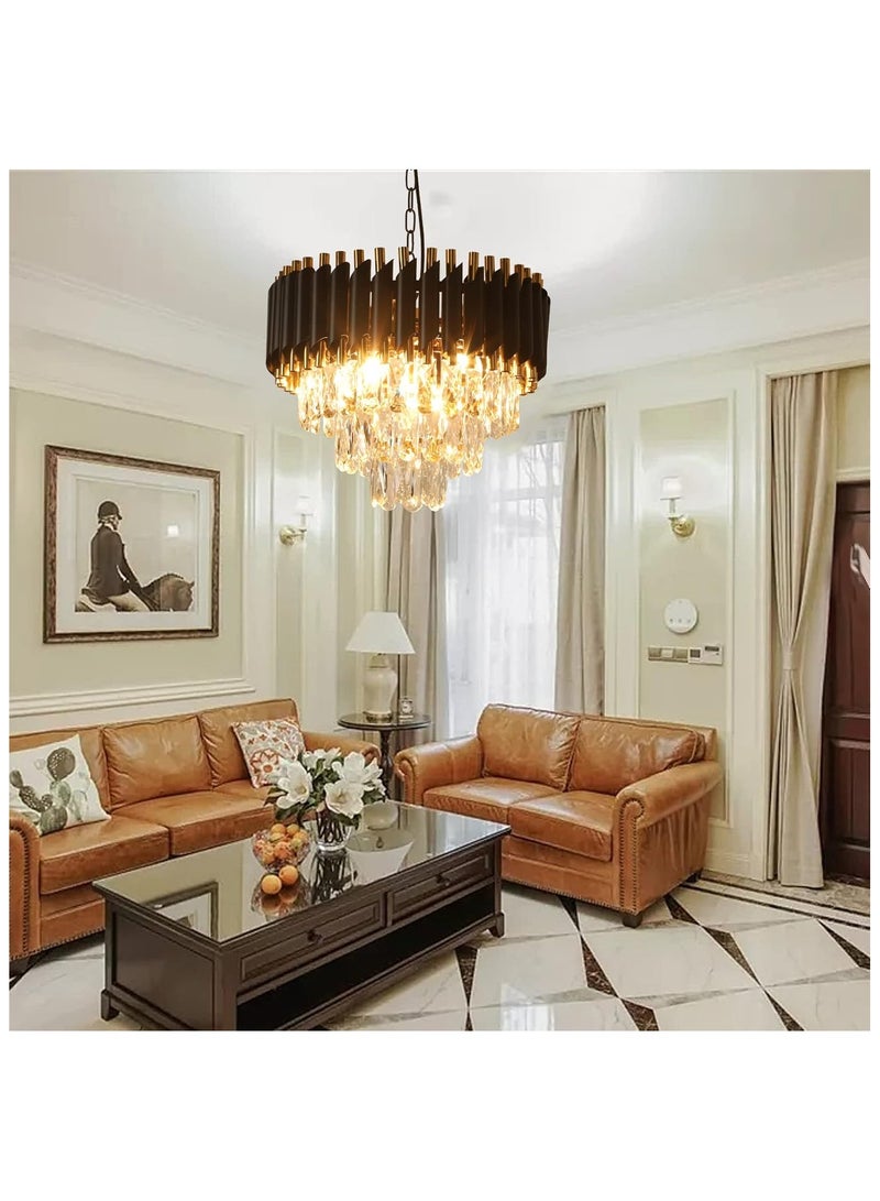 Modern Crystal Chandeliers Gold Black Crystal Chandeliers 3-Tier Round Crystal Chandelier Ceiling Light Fixture Crystal Pendant Light Fixture for Dining Room Living Room Bedroom ,400mm size(Bulb Not Included)  - Image 4