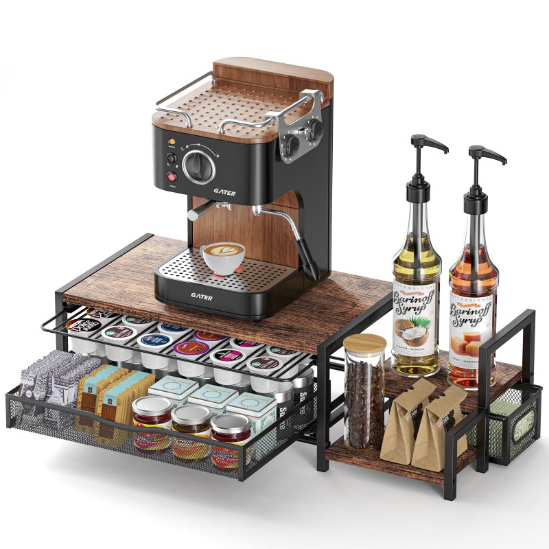 Kssiaz K Cup Holder, 2-Tier Coffee Pod Holder for 60 Pods, K Cup Drawer Organizer with Sliding Storage Drawer, Coffee Bar Station Organizer for Countertop, Space Saving, Home & Office, Brown - Image 1