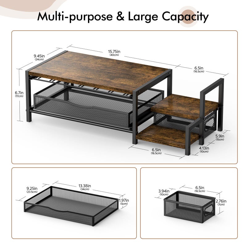 Kssiaz K Cup Holder, 2-Tier Coffee Pod Holder for 60 Pods, K Cup Drawer Organizer with Sliding Storage Drawer, Coffee Bar Station Organizer for Countertop, Space Saving, Home & Office, Brown - Image 2