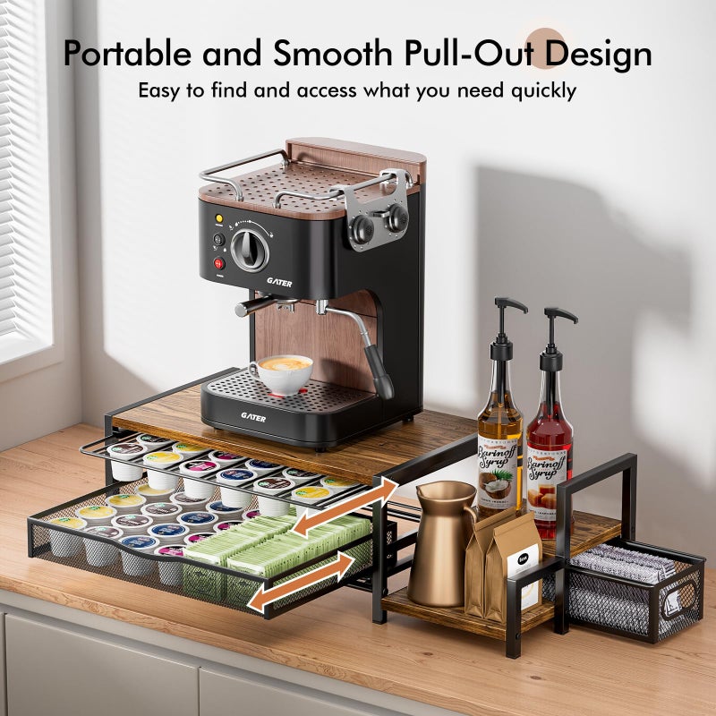 Kssiaz K Cup Holder, 2-Tier Coffee Pod Holder for 60 Pods, K Cup Drawer Organizer with Sliding Storage Drawer, Coffee Bar Station Organizer for Countertop, Space Saving, Home & Office, Brown - Image 5