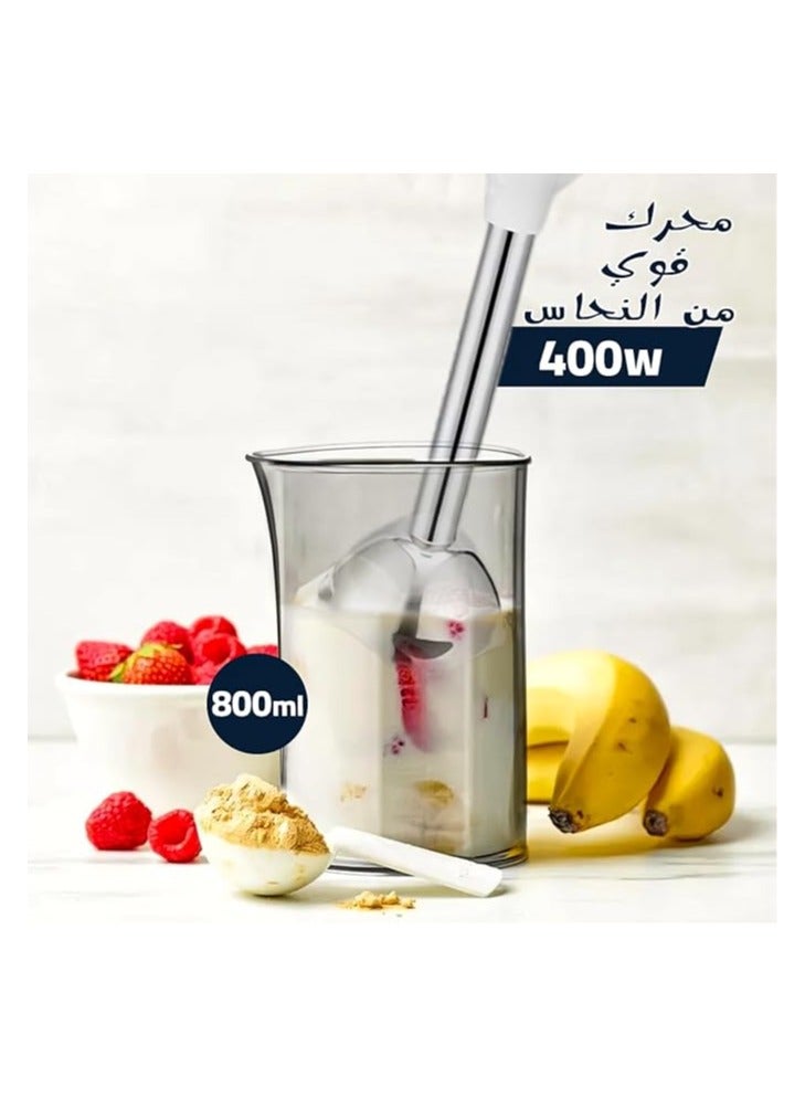 دي اس بي خلاط يدوي 2 في 1 من DSP، بقوة 400 واط مع سرعة متغيرة، هيكل من الفولاذ المقاوم للصدأ وABS، ضوضاء منخفضة، موفر للطاقة، محرك نحاسي 7912، يتضمن كوبًا سعة 800 مل، خفاقة بيض، عصا بيض، KM1024 - Image 4