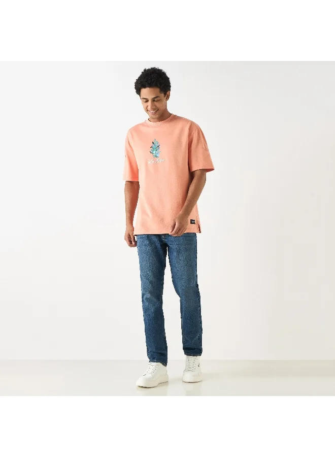 Lee Cooper Lee Cooper Printed Crew Neck T-shirt with Short Sleeves