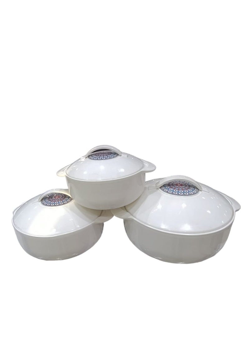 باصرة طقم حافظات طعام حرارية 3 قطع – ابيض – صناعة هندية – 2.5 لتر + 1.5 لتر + 1.0 لتر – داخلي ستانلس ستيل مقاوم للصدأ - Image 5