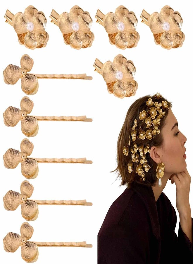 KuuGuu 10 PCS Vintage Gold Hair Clips Metal Flower Bobby Pins Small Floral Alligator Clips Retro Pearl Barrettes Fashion Anti-Slip Headpiece Elegant Hair Accessories for Women Girls Party Prom Birthday - Image 1