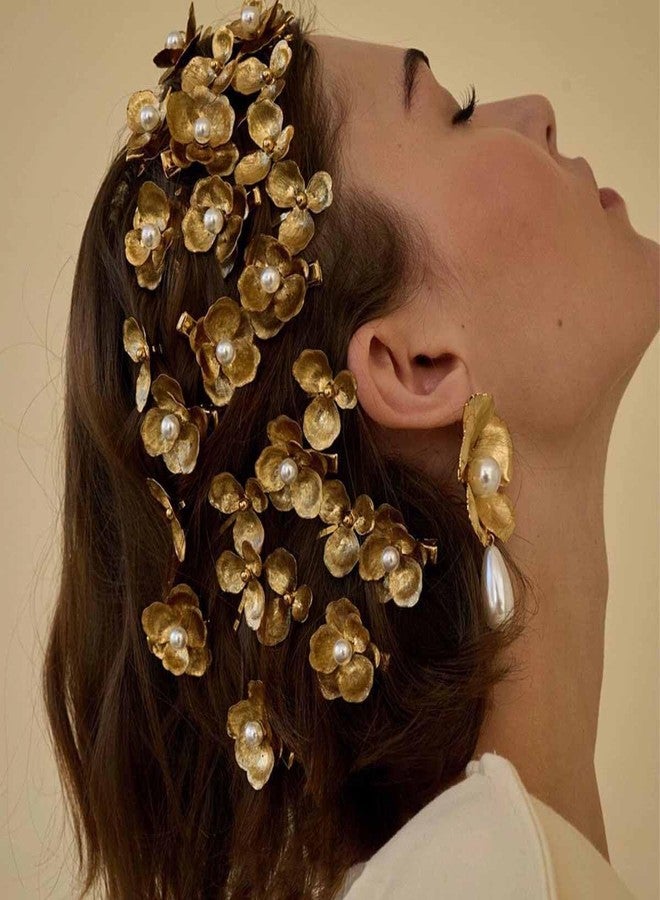 KuuGuu 10 PCS Vintage Gold Hair Clips Metal Flower Bobby Pins Small Floral Alligator Clips Retro Pearl Barrettes Fashion Anti-Slip Headpiece Elegant Hair Accessories for Women Girls Party Prom Birthday - Image 4