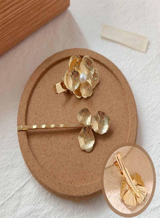 KuuGuu 10 PCS Vintage Gold Hair Clips Metal Flower Bobby Pins Small Floral Alligator Clips Retro Pearl Barrettes Fashion Anti-Slip Headpiece Elegant Hair Accessories for Women Girls Party Prom Birthday - Image 3