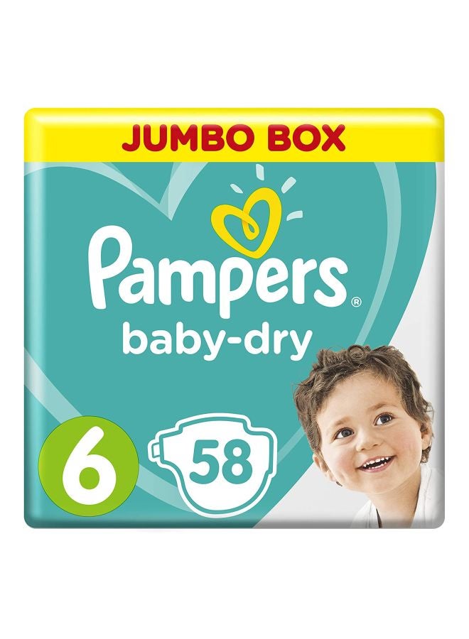 Pampers Baby-Dry Diapers, Size 6, Extra Large, 13+ Kg, Jumbo Box, 58 Count - Image 1
