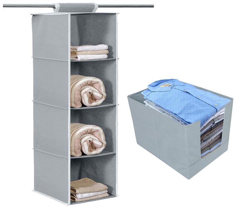Kuber Industries Kuber Industries 4 Shelf Closet Hanging Organize NonWoven Shirt Stacker Wardrobe Organizer GreyCTKTC021194  - Image 1