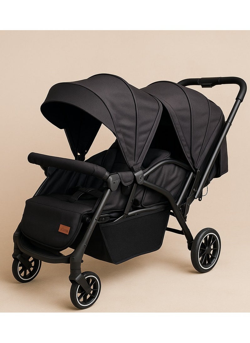 Kidilo kidilo twins Stroller, Foldable Double Stroller Newborn and Toddler with Umbrella, with Storage Basket code (LB200) black  - Image 4
