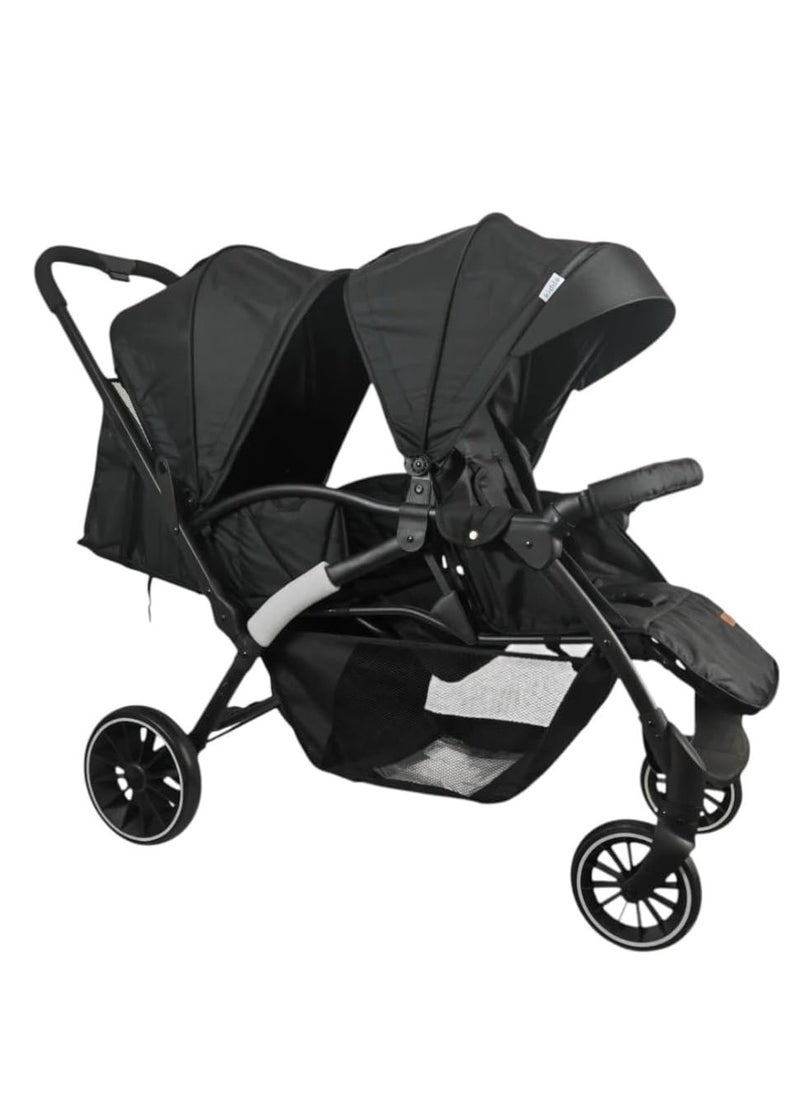 Kidilo kidilo twins Stroller, Foldable Double Stroller Newborn and Toddler with Umbrella, with Storage Basket code (LB200) black  - Image 3