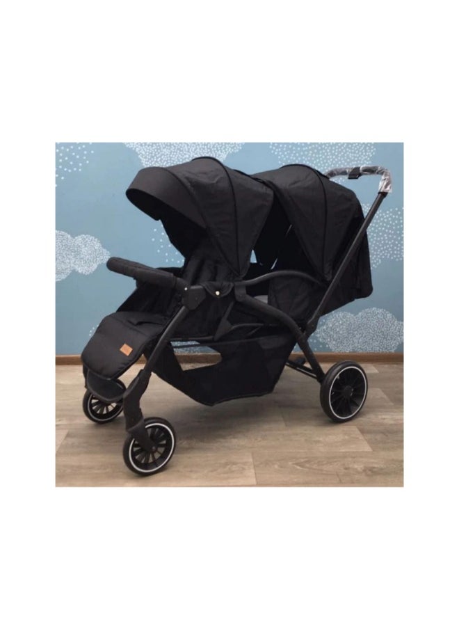 Kidilo kidilo twins Stroller, Foldable Double Stroller Newborn and Toddler with Umbrella, with Storage Basket code (LB200) black  - Image 2