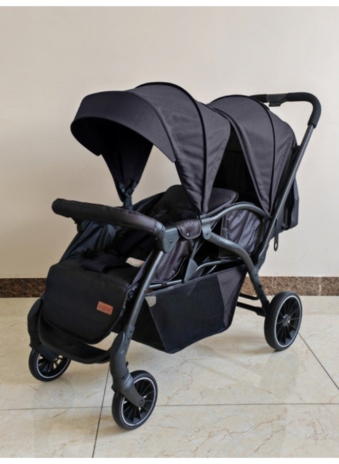 Kidilo kidilo twins Stroller, Foldable Double Stroller Newborn and Toddler with Umbrella, with Storage Basket code (LB200) black  - Image 1