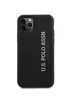U.S. Polo Assn. iPhone 12 / 12 Pro Hard Case 6.1inch Liquid Silicone Vertical Logo - Black  - Image 1