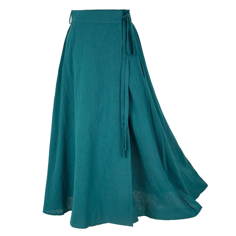 Rainday Women's Linen Wrap Skirt Casual Maxi Skirt Vintage A line Linen Skirt(Z2973XGN,L) - Image 1