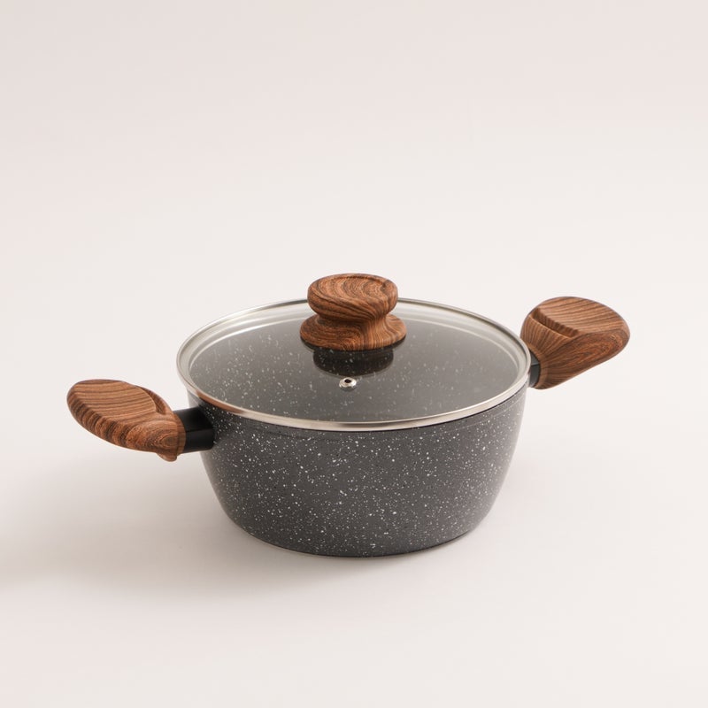 Alberto granite pot with glass lid, 20 cm - Image 1