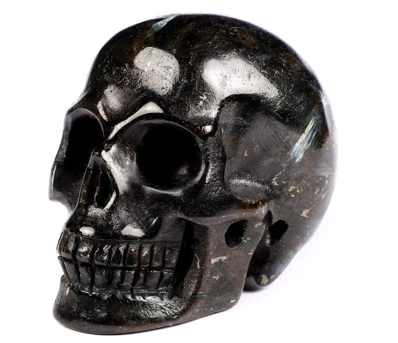 Skullis Skullis 2.0  Russian Arfvedsonite Crystal Skull  Hand Carved Gemstone Fine Art Sculpture  Reiki Healing Stone Statue.  - Image 2