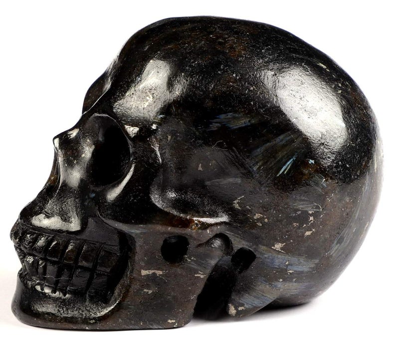 Skullis Skullis 2.0  Russian Arfvedsonite Crystal Skull  Hand Carved Gemstone Fine Art Sculpture  Reiki Healing Stone Statue.  - Image 5