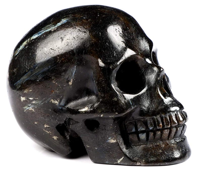 Skullis Skullis 2.0  Russian Arfvedsonite Crystal Skull  Hand Carved Gemstone Fine Art Sculpture  Reiki Healing Stone Statue.  - Image 4