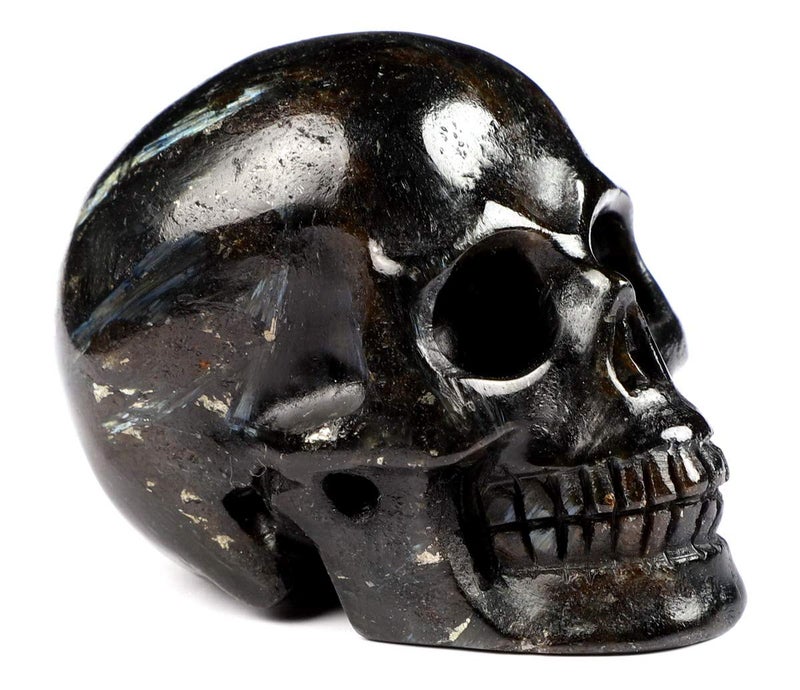 Skullis Skullis 2.0  Russian Arfvedsonite Crystal Skull  Hand Carved Gemstone Fine Art Sculpture  Reiki Healing Stone Statue.  - Image 1