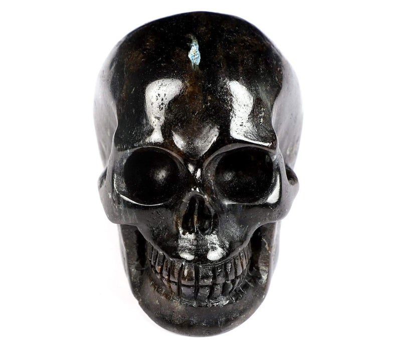 Skullis Skullis 2.0  Russian Arfvedsonite Crystal Skull  Hand Carved Gemstone Fine Art Sculpture  Reiki Healing Stone Statue.  - Image 3