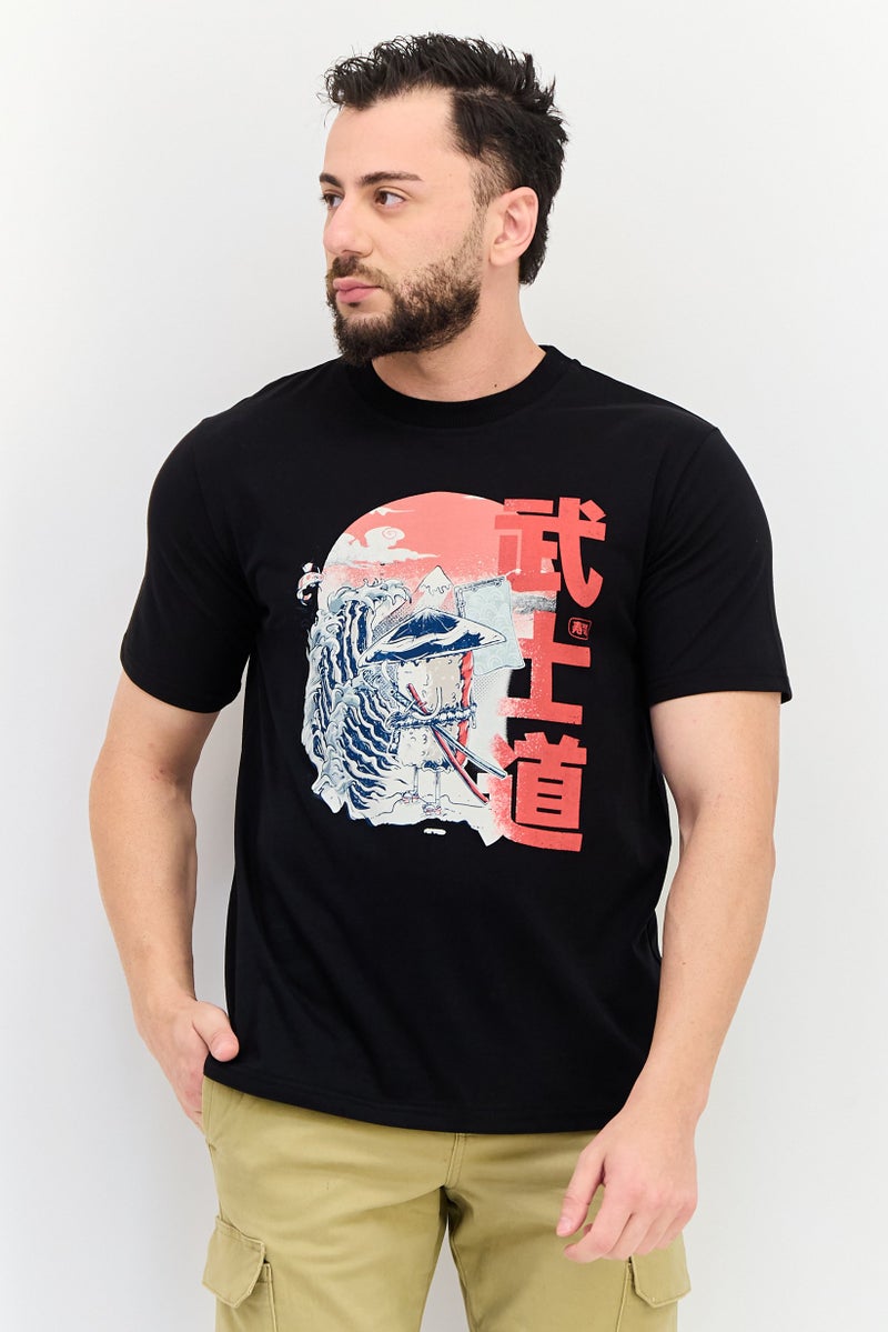 YOTO تي شيرت رجالي بأكمام قصيرة وياقة دائرية، مطبوع برسومات، أسود - Image 1