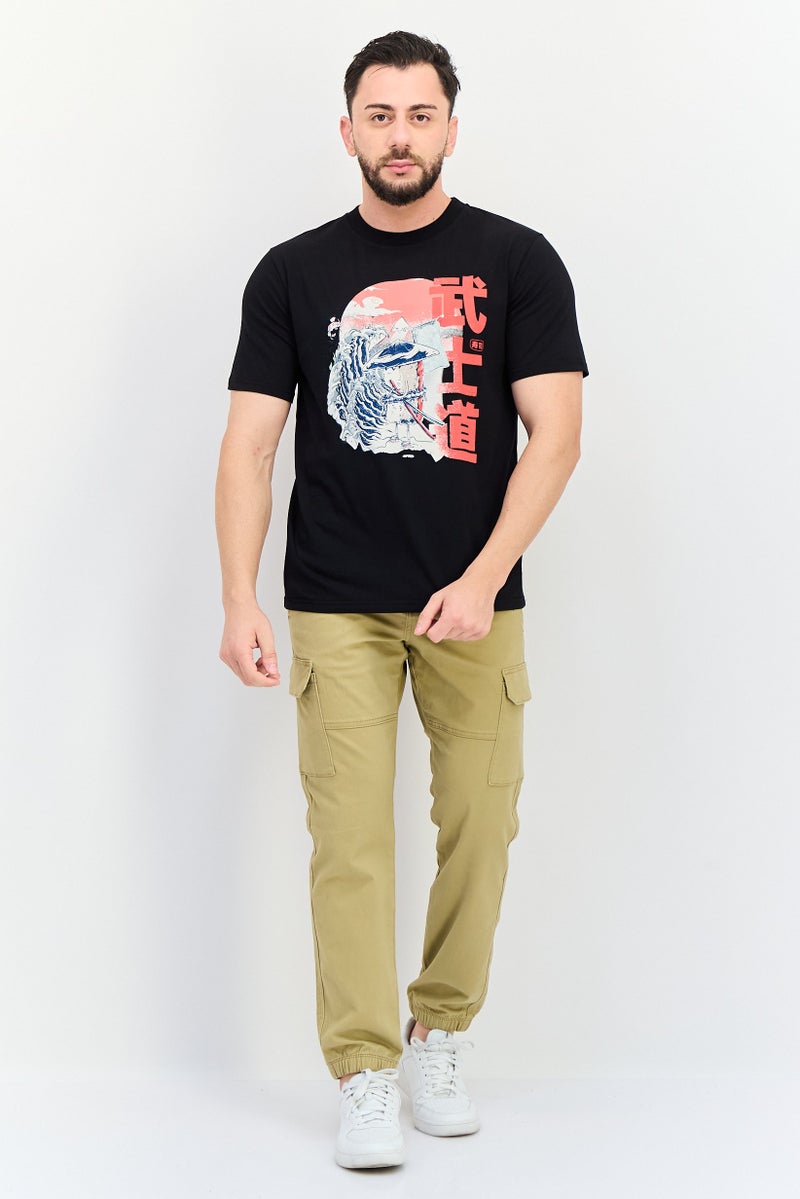 YOTO تي شيرت رجالي بأكمام قصيرة وياقة دائرية، مطبوع برسومات، أسود - Image 4