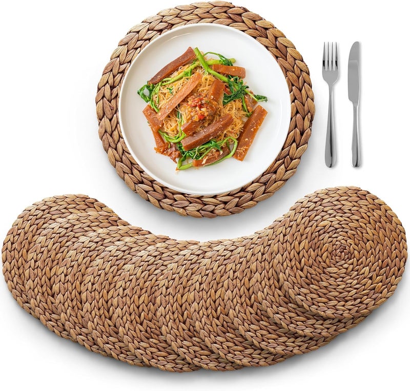 BLUEWEST Woven Round Placemats (Set of 10) Rattan Water Hyacinth, 13'' Brown Braided Heat Resistant/Anti-slip/Durable for Dinner Plate, Kitchen Dining Table - Image 1