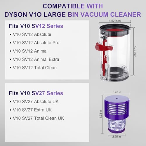 PUREGUST 7.79in Large Bin Replacement and Filter for Dyson V10 SV12 Animal and Absolute Models, Large Bin No.969509-01 and Filter Part No. 969082-01 for Absolute/Animal/Animal Extar/Total Clean - Image 2