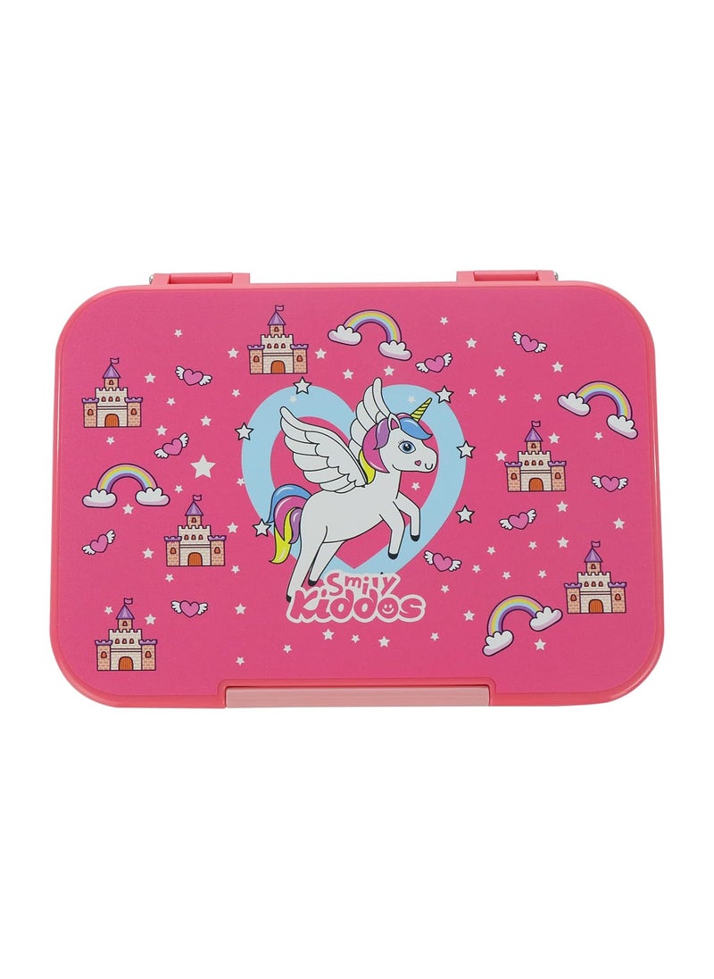 SMILY KIDDOS Smily Kiddos Rubber Lunch Box 6 Compartment Bento Box For Kids Divided Lunch Containers Easy Open School Lunch Containers For Boys Girls -Unicorn Theme Pink  - Image 3