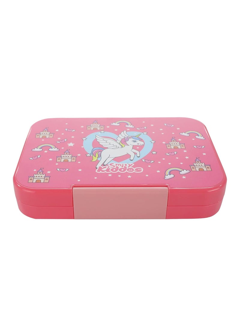 SMILY KIDDOS Smily Kiddos Rubber Lunch Box 6 Compartment Bento Box For Kids Divided Lunch Containers Easy Open School Lunch Containers For Boys Girls -Unicorn Theme Pink  - Image 4