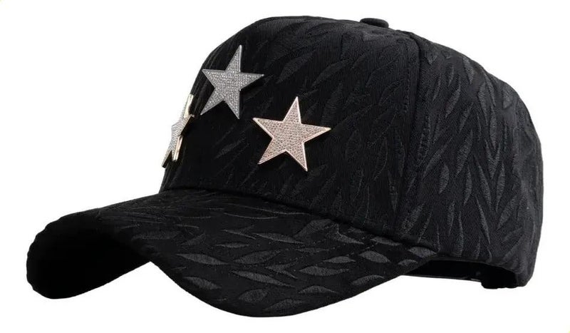 Barbas قبعة El Barbas Hats X CT Rockstar سوداء من نوع Snapback مع 3 نجوم مرصعة بالأحجار الكريمة، قبعة بيسبول من نوع Trucker. - Image 1