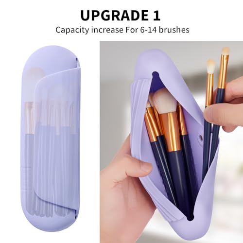 AGIKET Silicone Makeup Brush Holder Travel Cosmetic Bag：Soft Portable Cosmetic Face Brushes Holder with Upgrade Anti-Fall Out Magnetic Closure, Large Travel Makeup Brush Case - Lavender - Image 2