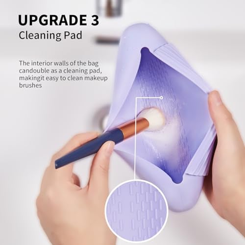 AGIKET Silicone Makeup Brush Holder Travel Cosmetic Bag：Soft Portable Cosmetic Face Brushes Holder with Upgrade Anti-Fall Out Magnetic Closure, Large Travel Makeup Brush Case - Lavender - Image 4