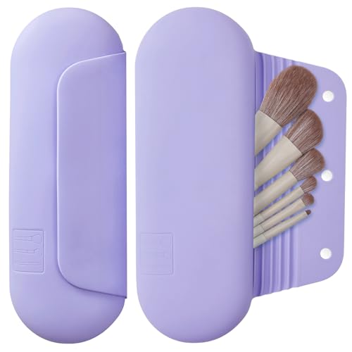AGIKET Silicone Makeup Brush Holder Travel Cosmetic Bag：Soft Portable Cosmetic Face Brushes Holder with Upgrade Anti-Fall Out Magnetic Closure, Large Travel Makeup Brush Case - Lavender - Image 1