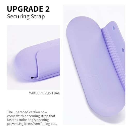 AGIKET Silicone Makeup Brush Holder Travel Cosmetic Bag：Soft Portable Cosmetic Face Brushes Holder with Upgrade Anti-Fall Out Magnetic Closure, Large Travel Makeup Brush Case - Lavender - Image 3
