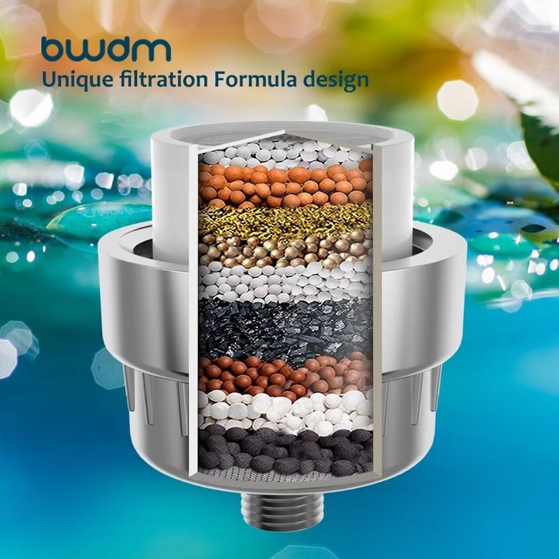BWDM 15 Stage Shower Filter Shower Head Filter Hard Water FilterRemove Chlorine Heavy Metals and Other Sediments Vitamin C Water Softener Reduces Dry Itchy SkinDandruff Silver - Image 3